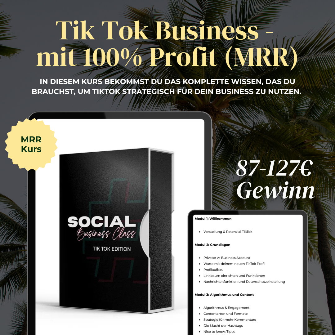 Social Business Class - TikTok Edition - mit 100% Profit (MRR)