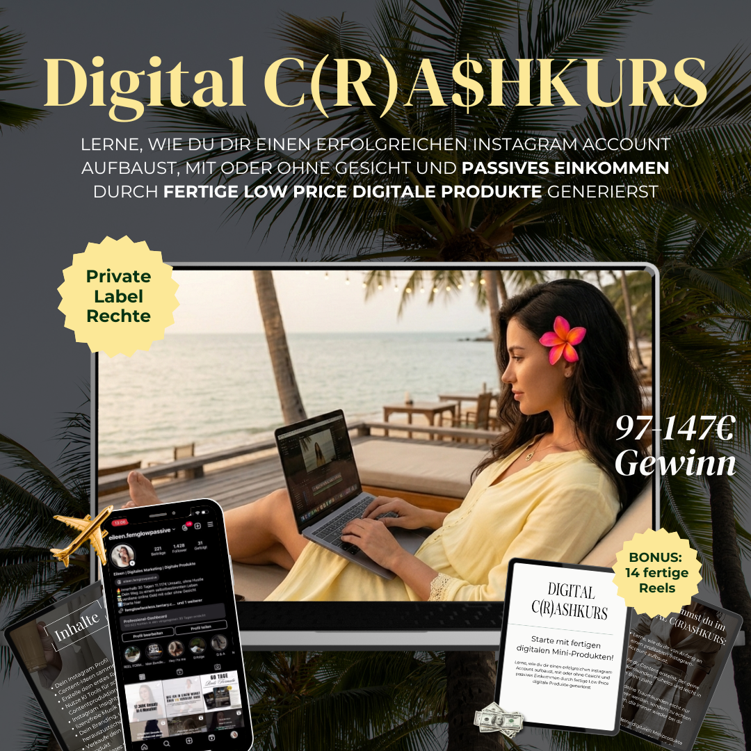 DIGITAL C(R)ASHKURS - Lerne, wie du fertige digitale Mini-Produkte verkaufst